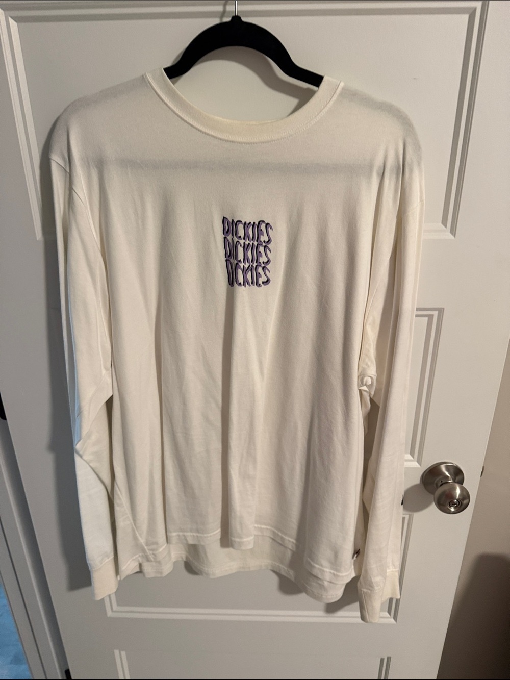 Dickies Cream Long Sleeve Tee with Purple Stacked Logo